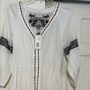Johnny Was White Midi Dress with Black Embroidery